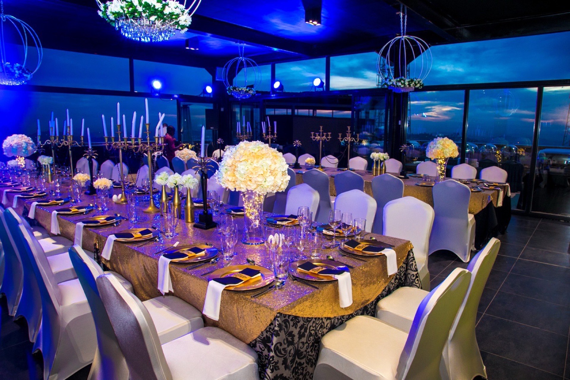 Banquet hall set for an event