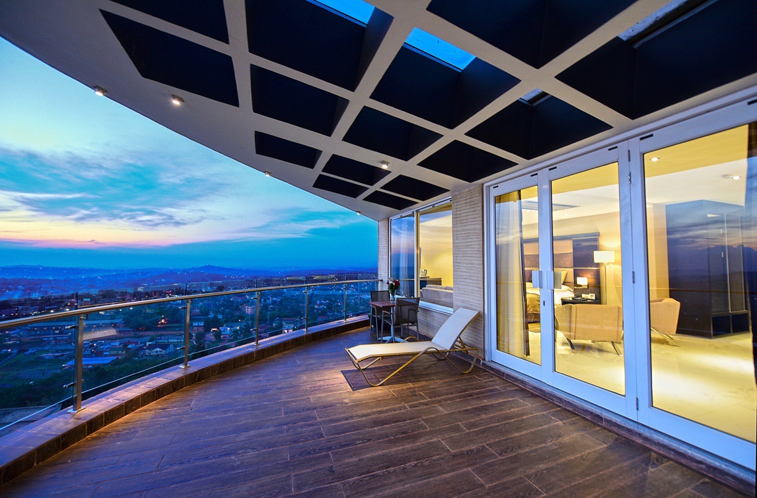 Suite living area at sunset
