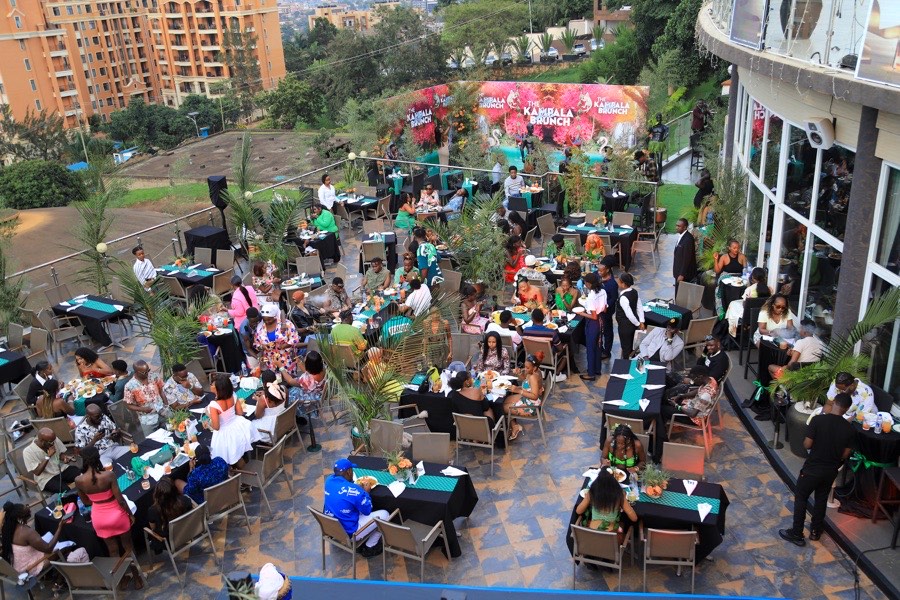 Aerial view of Lariza Terrace set up for a daytime brunch event