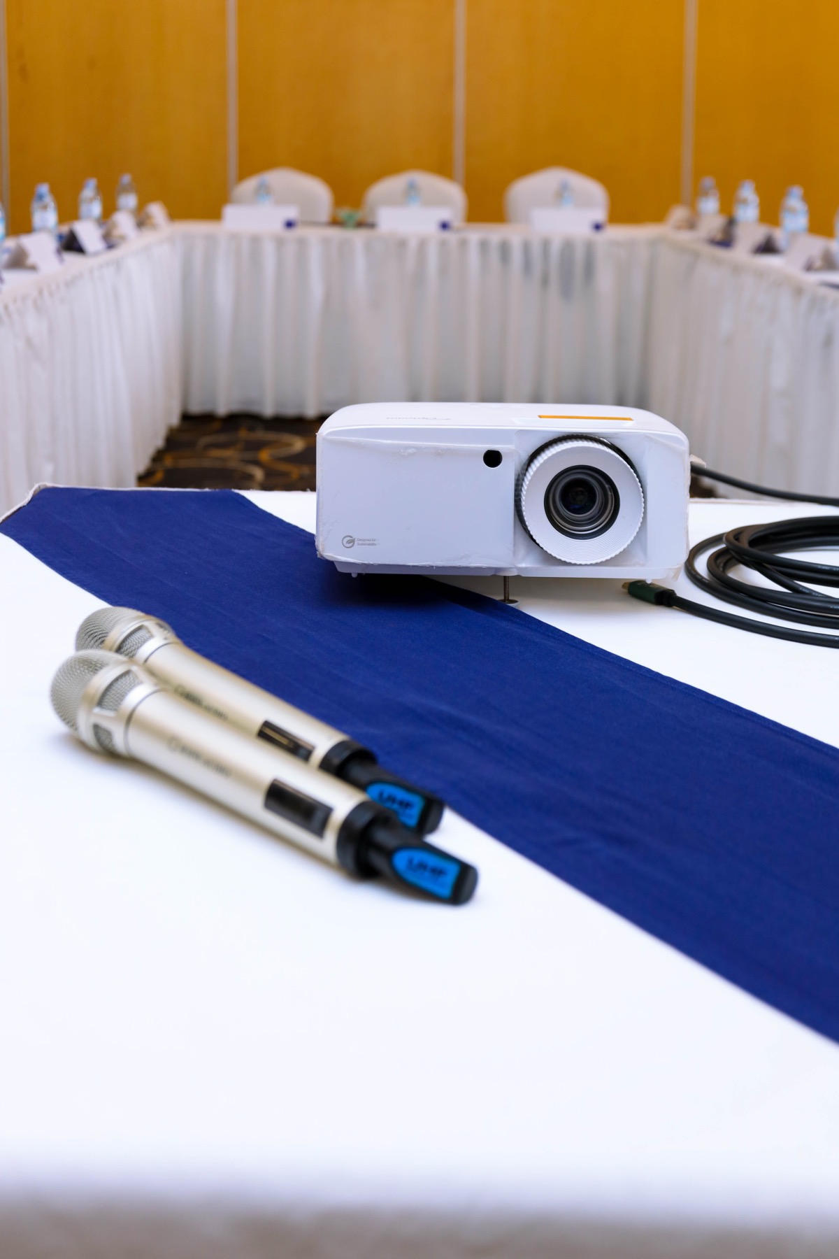 Data projector and wireless microphones set up for a Skyz Hotel Kampala meeting