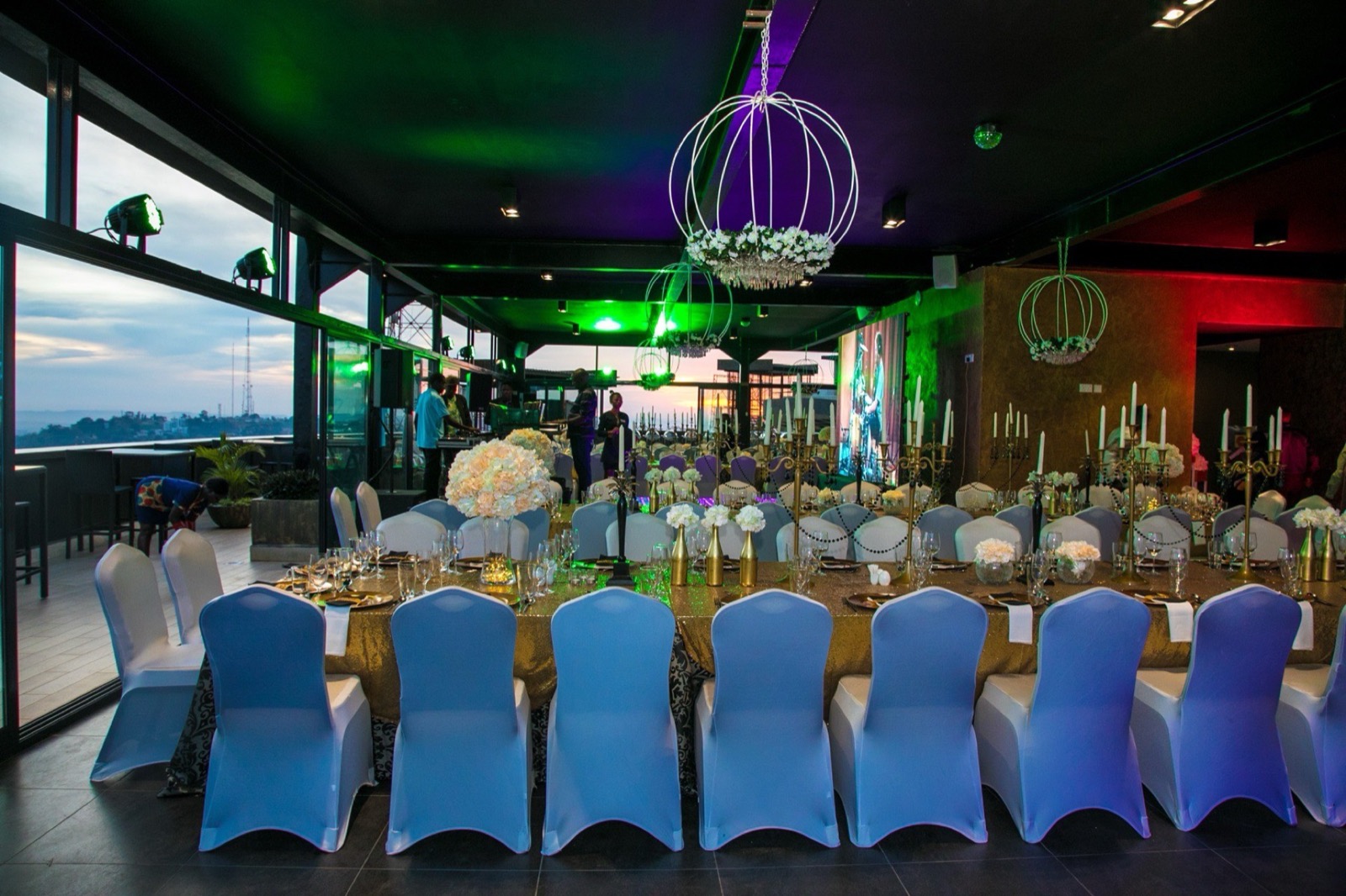 Eclipse rooftop hall with panoramic Kampala skyline views