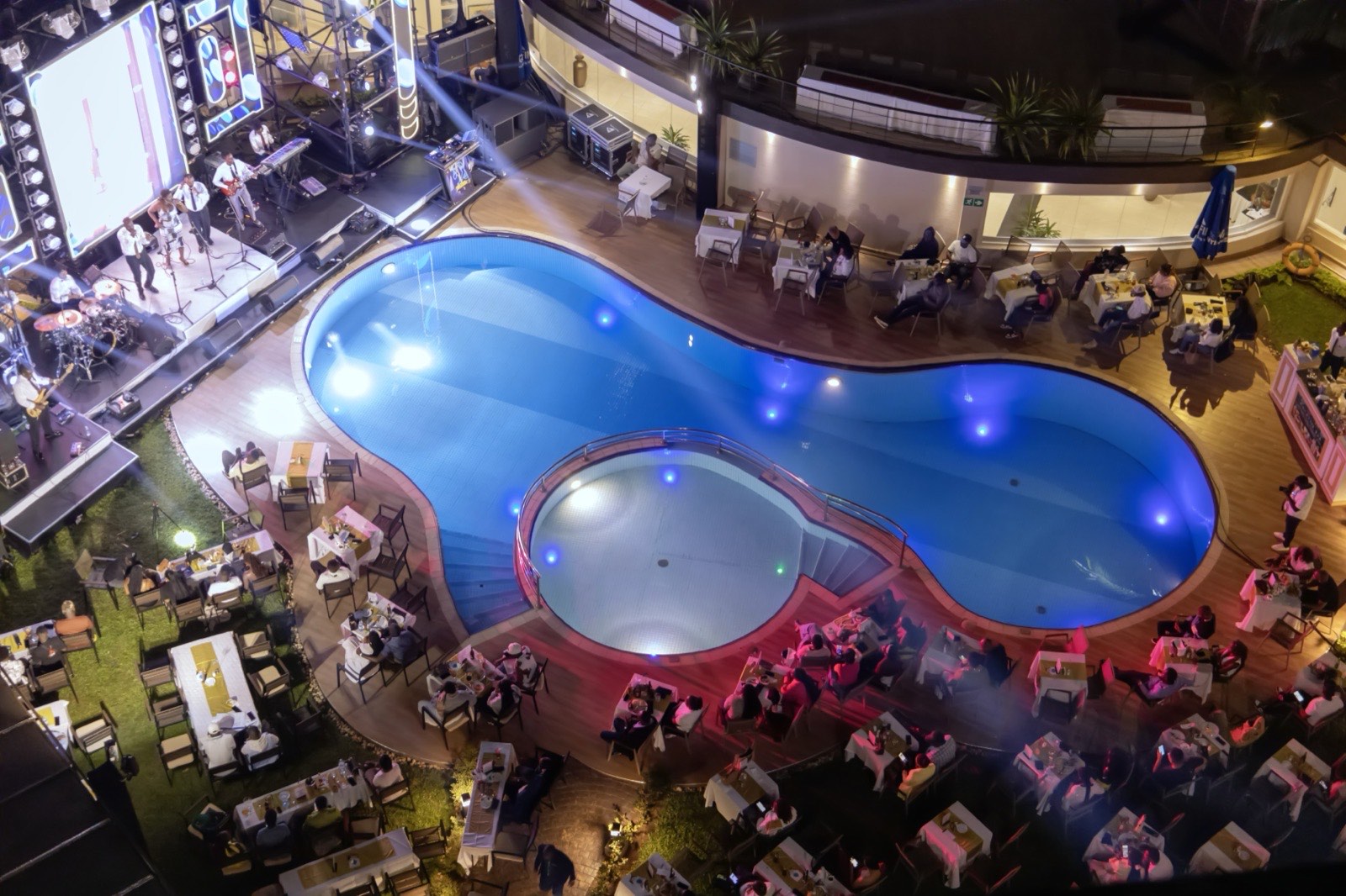 Aerial view of Bebe Cool performing at Tropicanna Poolside